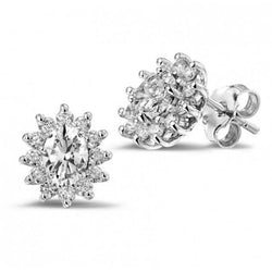 3.20 Ct Oval And Round Cut Real Diamonds Lady Studs Halo Earring