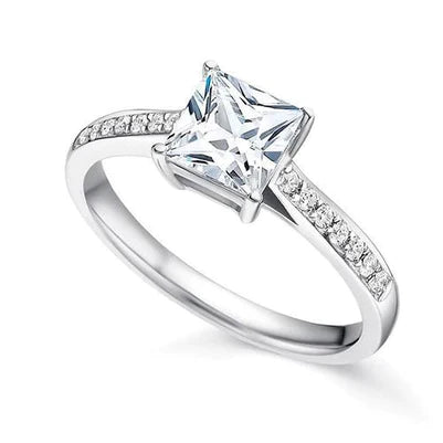 3.20 Ct Princess And Round Genuine Diamond Ring White Gold 14K