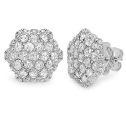 3.20 Carats Natural Earth Mined Diamond Stud Halo Earring White Gold 14K
