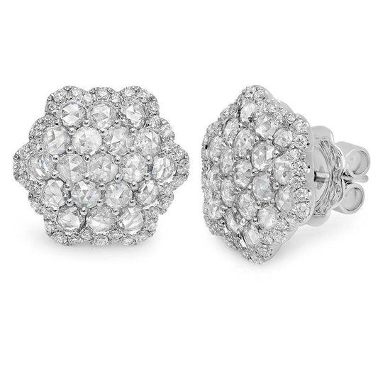 3.20 Carats Natural Diamond Stud Halo Earring White Gold 14K