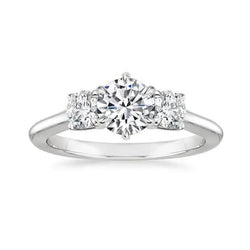 3.25 Carats 3 Stone Style Round Cut Real Diamonds Ring White Gold 14K New