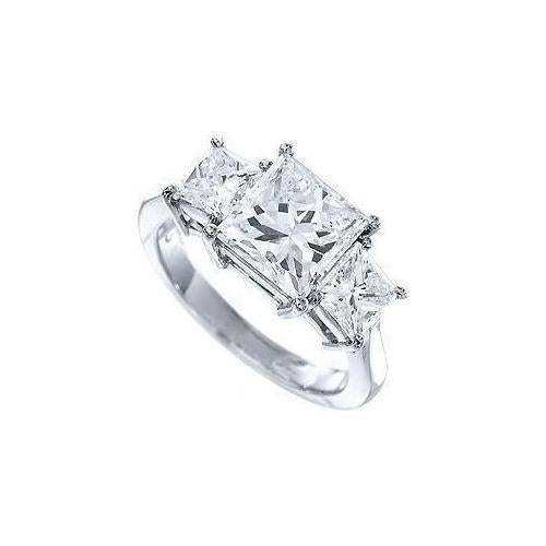 3.25 Carats Princess Cut Three Stone Real Diamond Engagement Ring