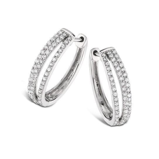 3.25 Carats Prong Set Round Cut Real Diamonds Hoop Earrings White Gold 14K