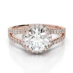 3.25 Carats Real Diamond Halo Ring Rose Gold 14K