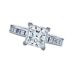 3.26 Carats Real Diamond Engagement Channel Set Ring Solitaire With Accent