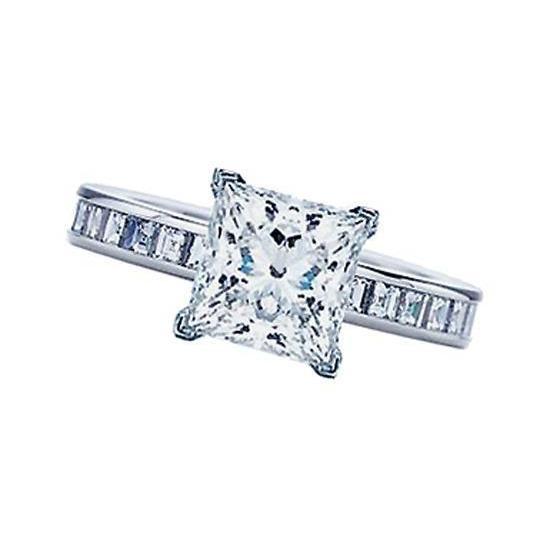 3.26 Carats Real Diamond Engagement Channel Set Ring Solitaire With Accent