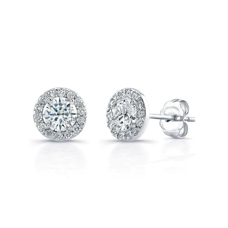 3.28 Carats Natural Diamonds Lady Studs Earrings Halo White Gold 14K