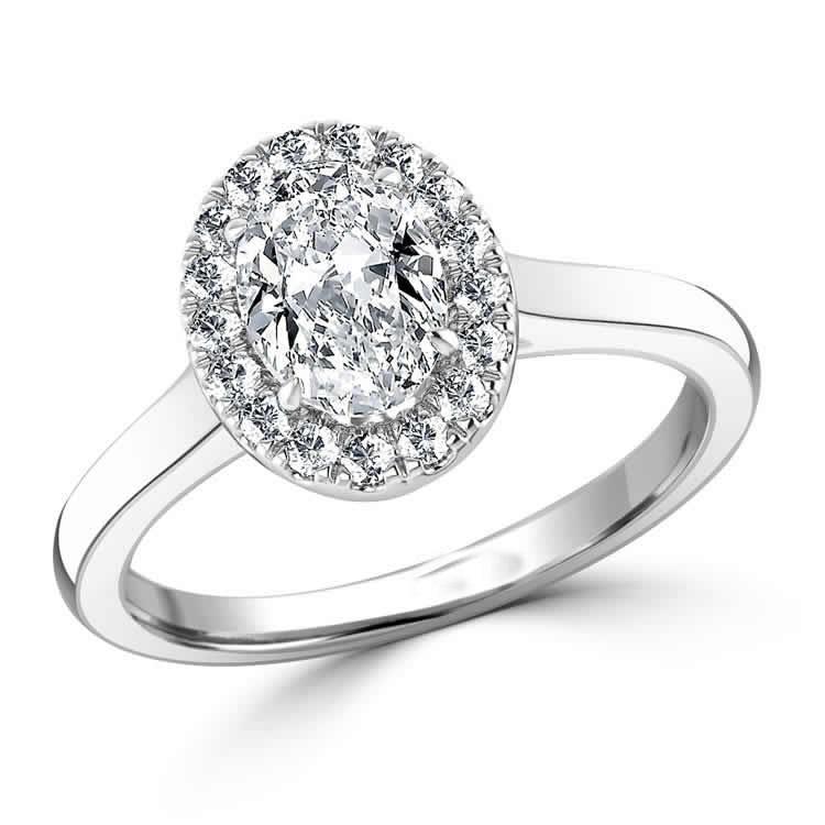 3.30 Carats Oval And Round Real Diamond Ring Halo