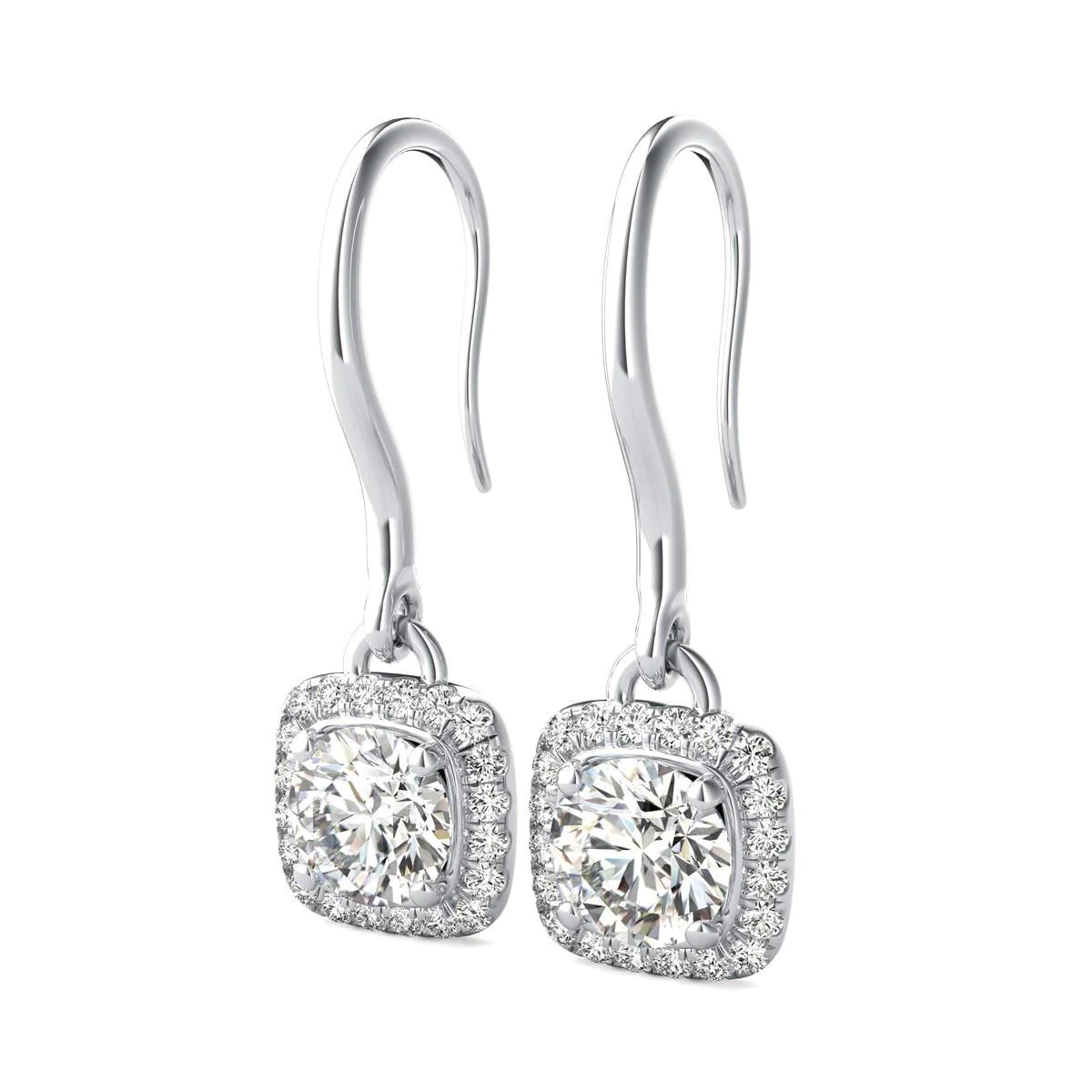 3.30 Carats Round Cut Real Diamonds Lady Dangle Earrings White Gold 14K