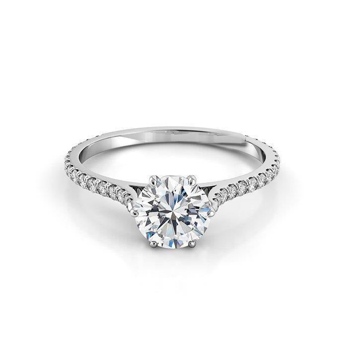 3.30 Carats Round Real Diamonds Anniversary Ring White Gold 14K - Solitaire Ring with Accents-harrychadent.ca