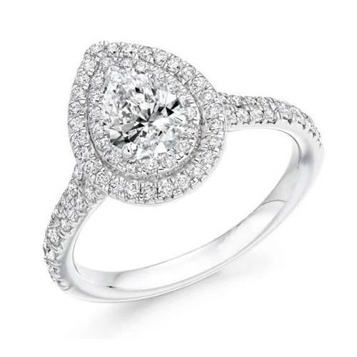 3.35 Carats Pear Real Natural Earth Mined Diamond Engagement Halo Ring ...