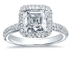 3.35 Carats Real Diamond Engagement Ring Halo White Gold