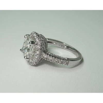 3.35 Ct Sparkling Cushion Real Diamond Halo Diamond Ring With Accents