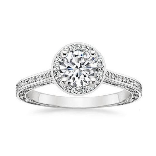 3.35 Ct Sparkling Halo Genuine Diamond Engagement Ring White Gold 14K