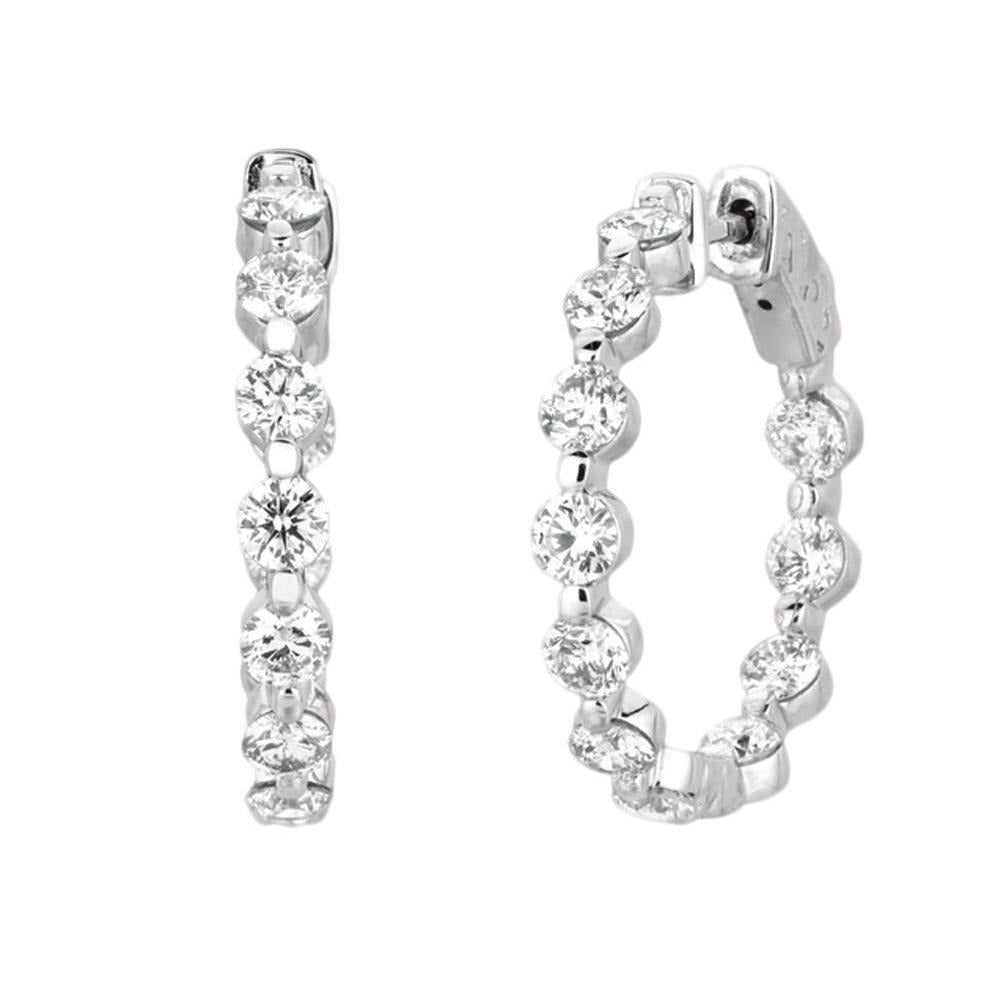 3.40 Carats Real Diamonds Hoop Earring 15 Pointer Diamonds Earring WG 14K - Hoop Earrings-harrychadent.ca