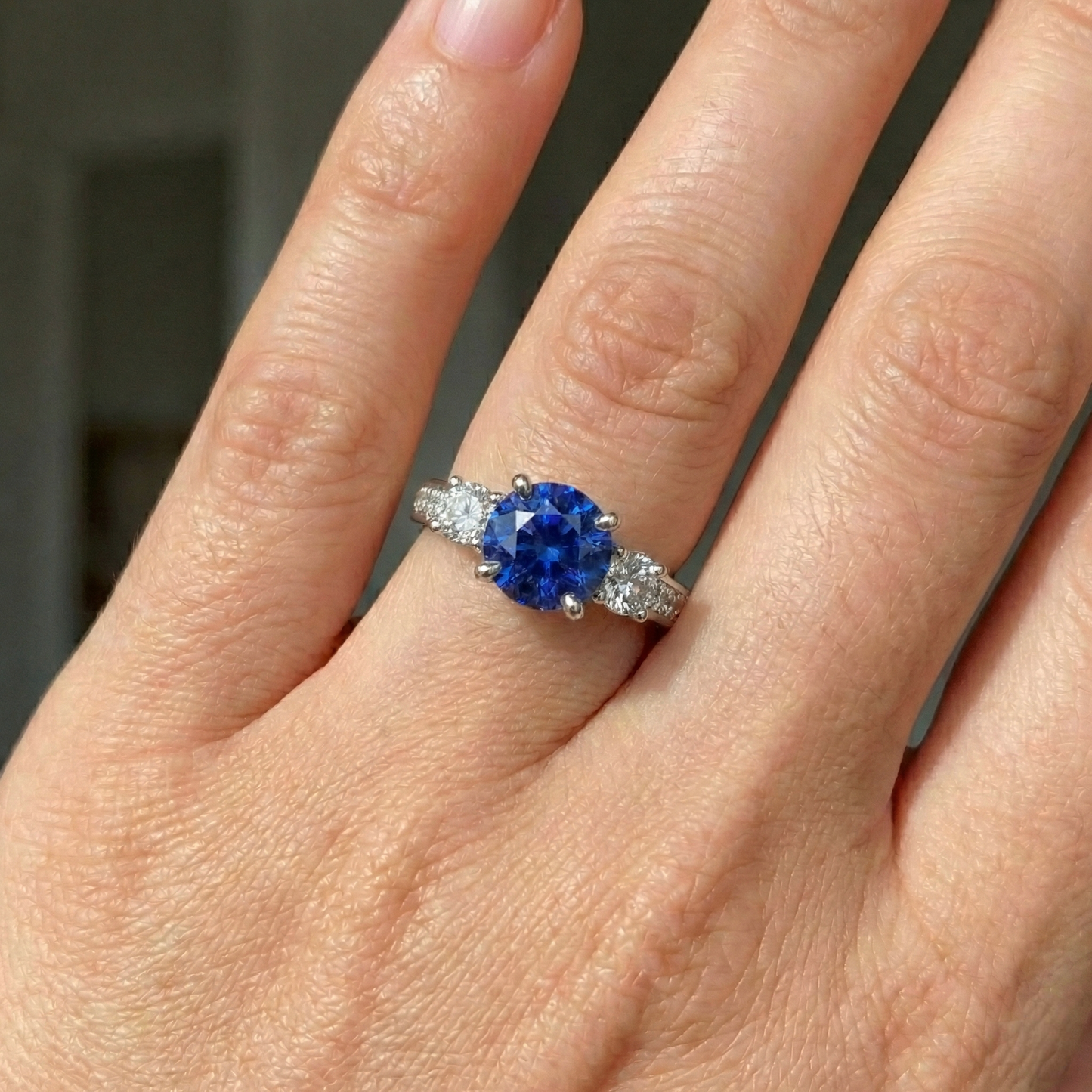 3.40 Carats Round Sri Lanka Sapphire Natural Earth Mined Diamond ( Not Lab Grown )s Wedding Ring