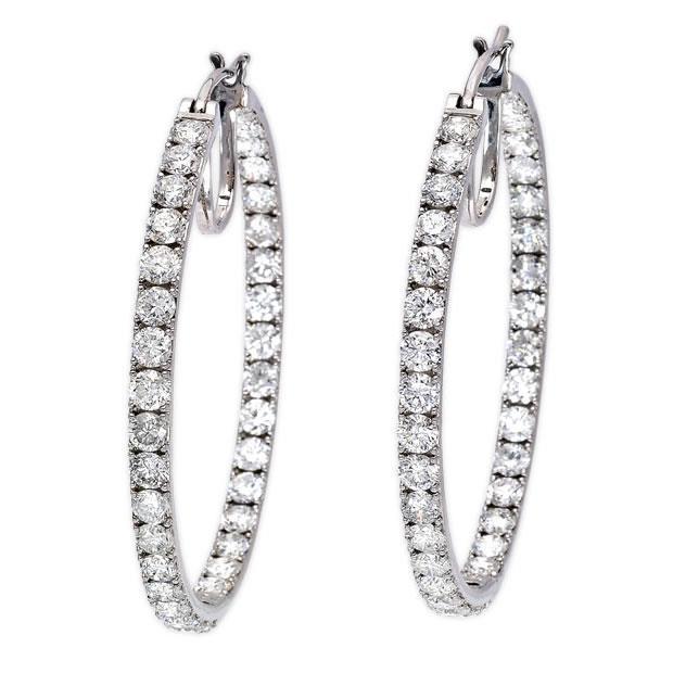 3.40 Carats Sparkling Round Cut Real Diamonds Hoop Earrings Gold 14K