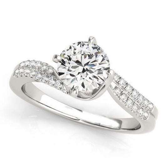 3.45 Carats Round Real Diamond Solitaire Ring With Accent White Gold 14K - Solitaire Ring with Accents-harrychadent.ca