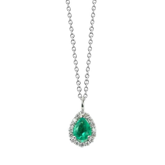 3.45 Cts. Green Emerald And Diamonds Gemstone Pendant Necklace With Chain