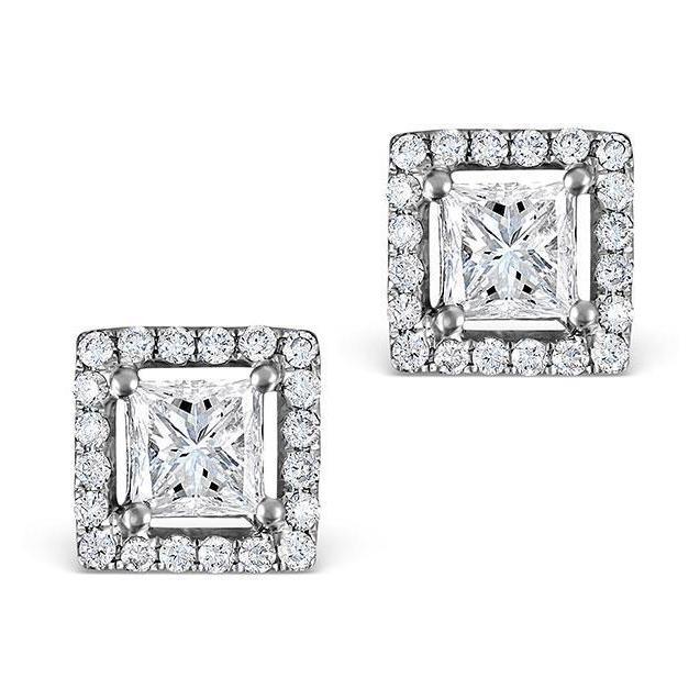 3.4 Carats Princess And Round Cut Real Diamonds Lady Stud Earrings