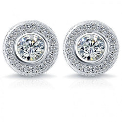 3.50 Carat Pave Halo Real Diamond Stud Earring White Gold Fine Jewelry
