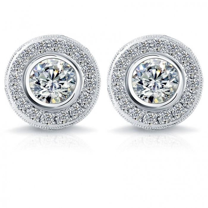 3.50 Carat Pave Halo Real Diamond Stud Earring White Gold Fine Jewelry - Halo Stud Earrings-harrychadent.ca