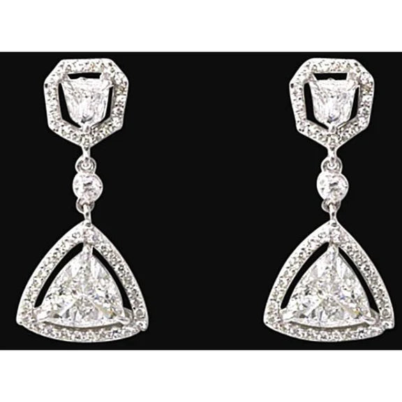 3.50 Carat Trillion Real Diamonds Chandelier Earrings White Gold Earring