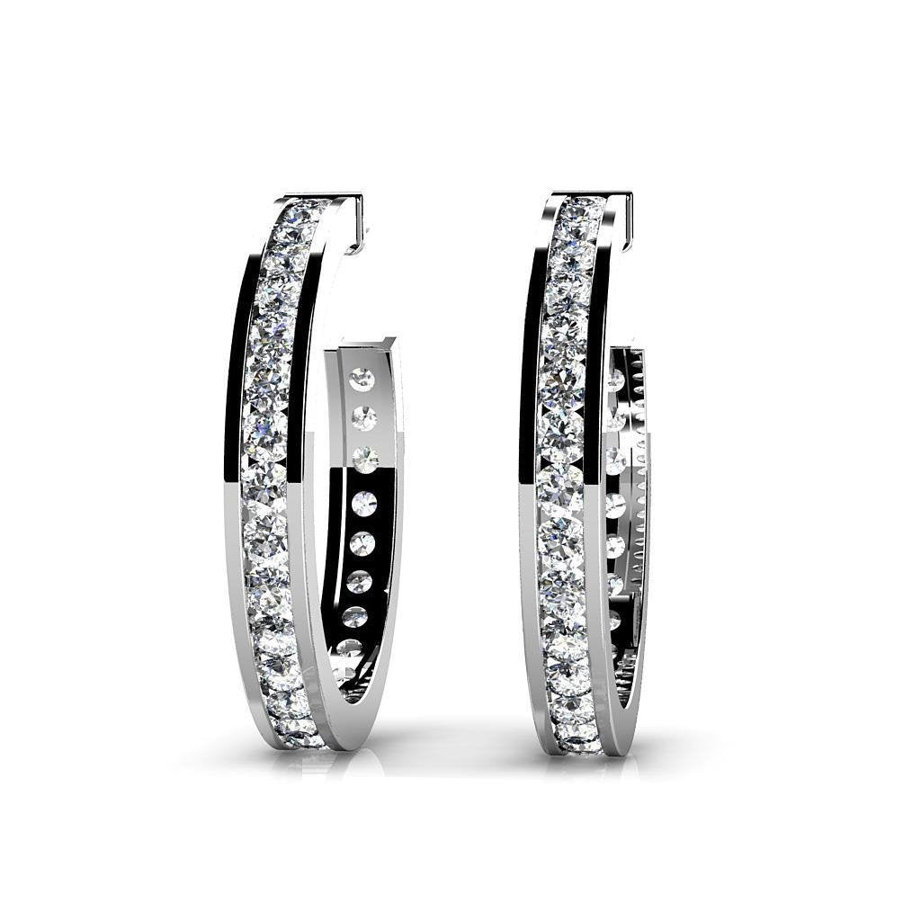 3.50 Carats Brilliant Cut Real Diamonds Hoop Earrings Gold White 14K