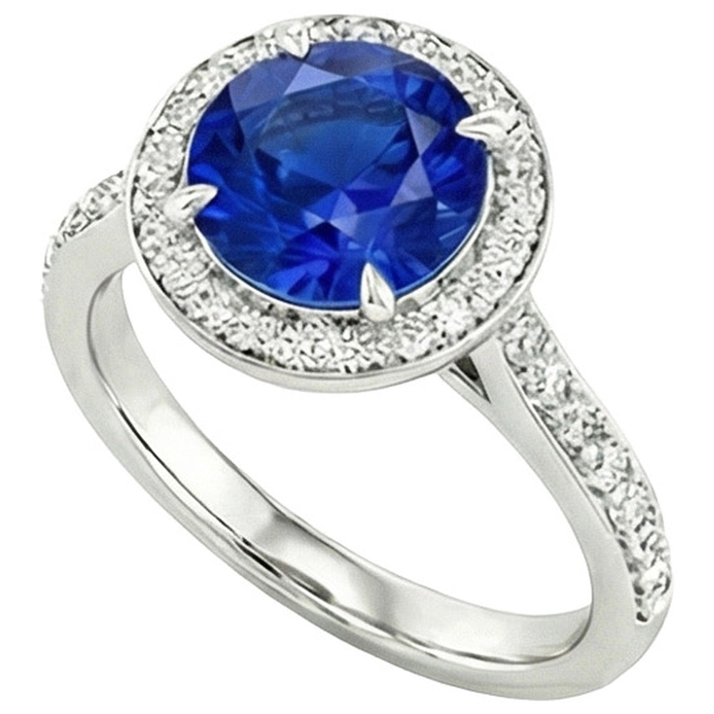 3.50 Carats Ceylon Sapphire And Natural Earth Mined Diamond ( Not Lab Grown ) s Ring White Gold 14K
