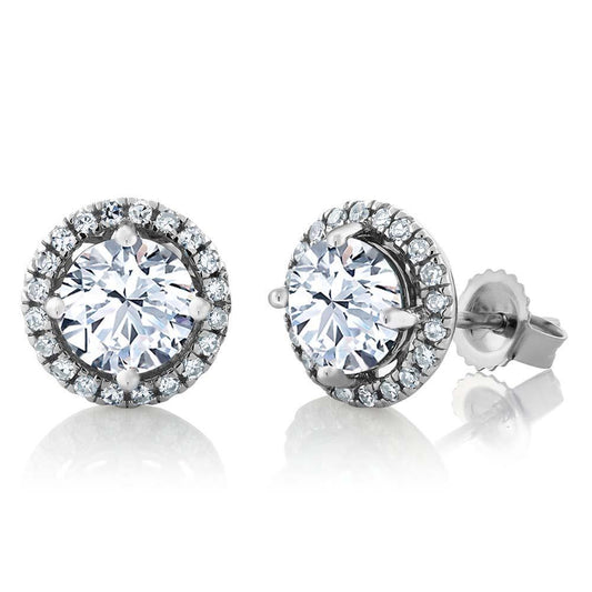 3.50 Carats Gorgeous Round Genuine Diamond Stud Earrings Halo White Gold 14K