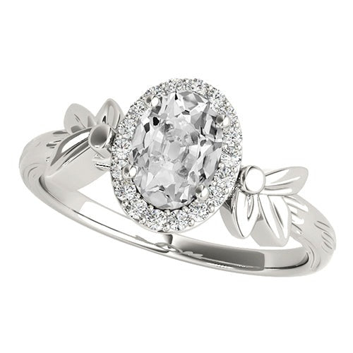 3.50 Carats Halo Oval Old European Real Diamond Ring Leaf Style Gold - Halo Ring-harrychadent.ca