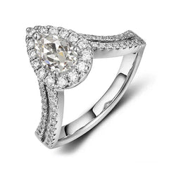 3.50 Carats Halo Pear Old Cut Real Diamond Ring Double Row Accents