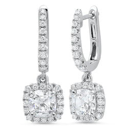 3.50 Carats Jewelry Cushion And Round Halo Genuine Diamond Dangle Earring