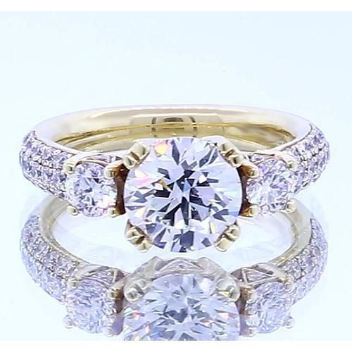 3.50 Carats Natural Diamond Round Engagement Ring Yellow Gold 