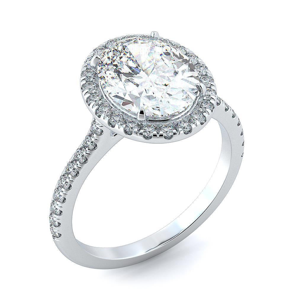 3.50 Carats Natural Oval & Round Diamond Engagement Halo Ring