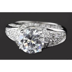 3.50 Carats Pave Setting Anniversary Ring Round Diamond