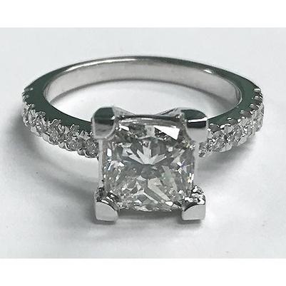 3.50 Carats Princess Cut Natural Diamond Ring With Accents White Gold 14K