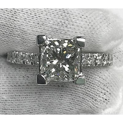 3.50 Carats Princess Cut Natural Diamond Ring With Accents White Gold 14K