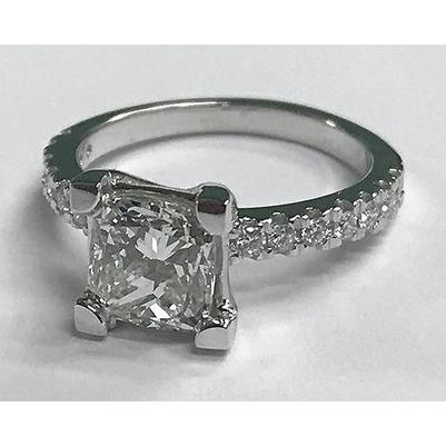 3.50 Carats Princess Cut Natural Diamond Ring With Accents White Gold 14K