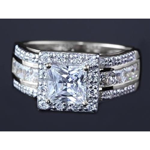 3.50 Carats Princess Cut Real Diamond Ring White Gold 14K