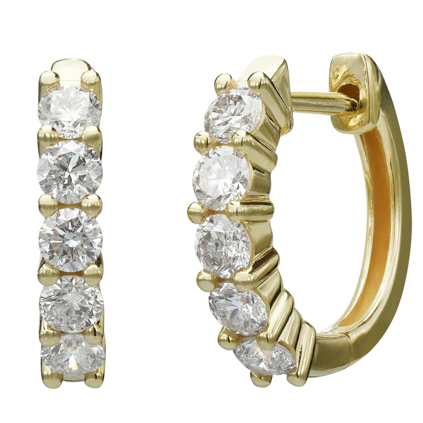 3.50 Carats Prong Set Round Natural Diamonds Hoop Earrings Yellow Gold 14K