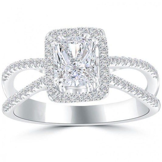 3.50 Carats Radiant & Round Cut Genuine Diamonds Halo Ring White Gold 14K New