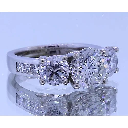 3.50 Carats Real Diamond Engagement Ring 14K White Gold Three Stone