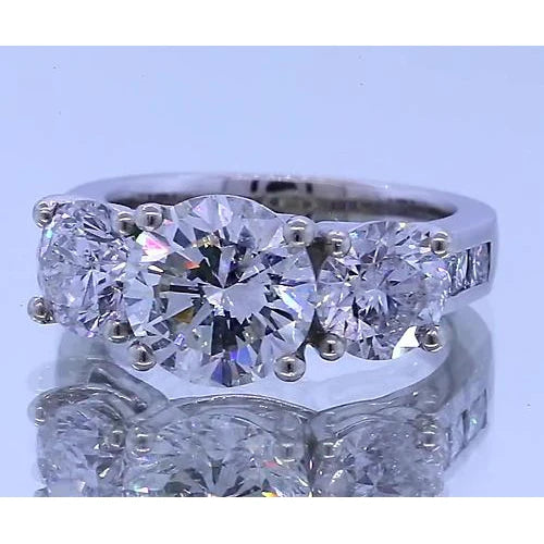 3.50 Carats Real Diamond Engagement Ring 14K White Gold Three Stone