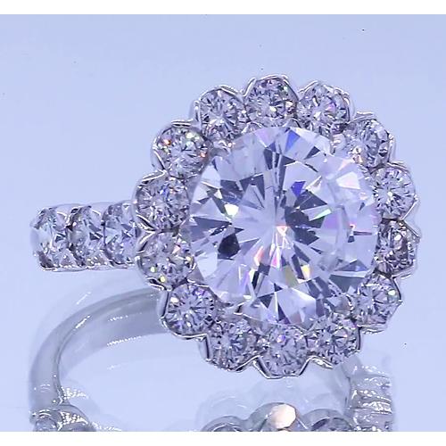 3.50 Carats Real Diamond Round Halo Anniversary Ring 14K