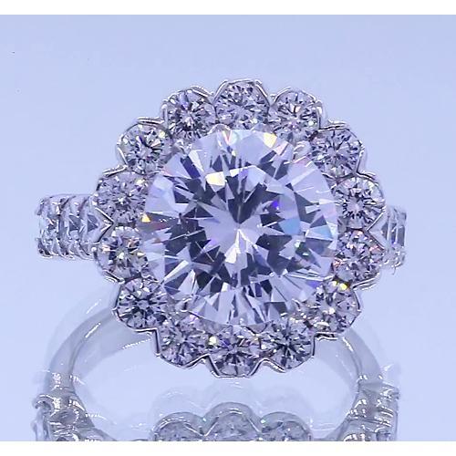 3.50 Carats Real Diamond Round Halo Anniversary Ring White Gold 14K