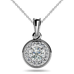 3.50 Carats Real Round Cut Diamonds Circle Pendant Necklace White Gold 14K