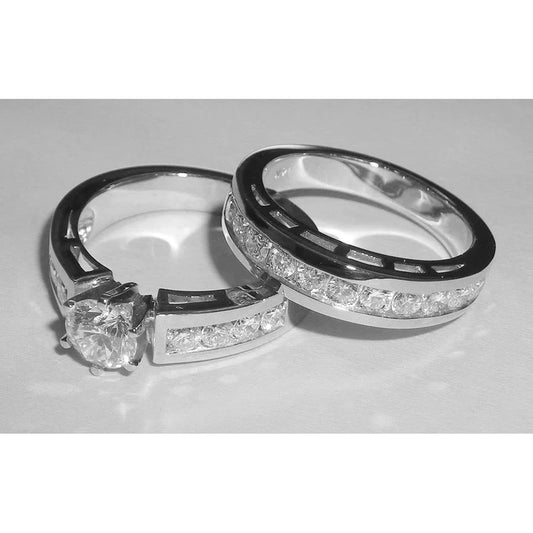 3.50 Carats Round Natural Diamond Bridal Ring Engagement Set White Gold