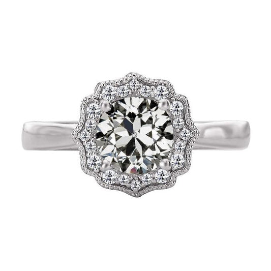 3.50 Carats Round Old Miner Natural Diamond Halo Ring Flower Style