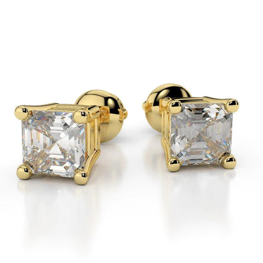 3.50 Carats Sparkling Asscher Cut Genuine Diamonds Studs Earrings YG 14K